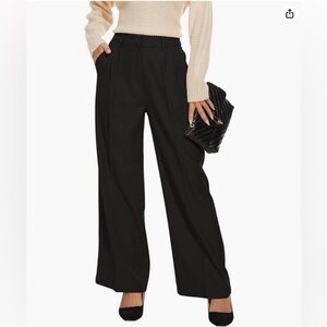 FUNYYZO Women's Wide Leg Pants High Waisted Elastic Back Black